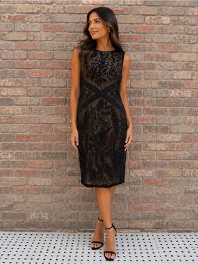 Lafayette 148 New York Black Embroidered beaded flapper style Midi Dress size 12